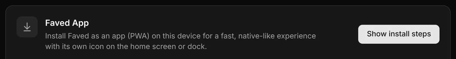 The Faved App card in Settings › Integrations