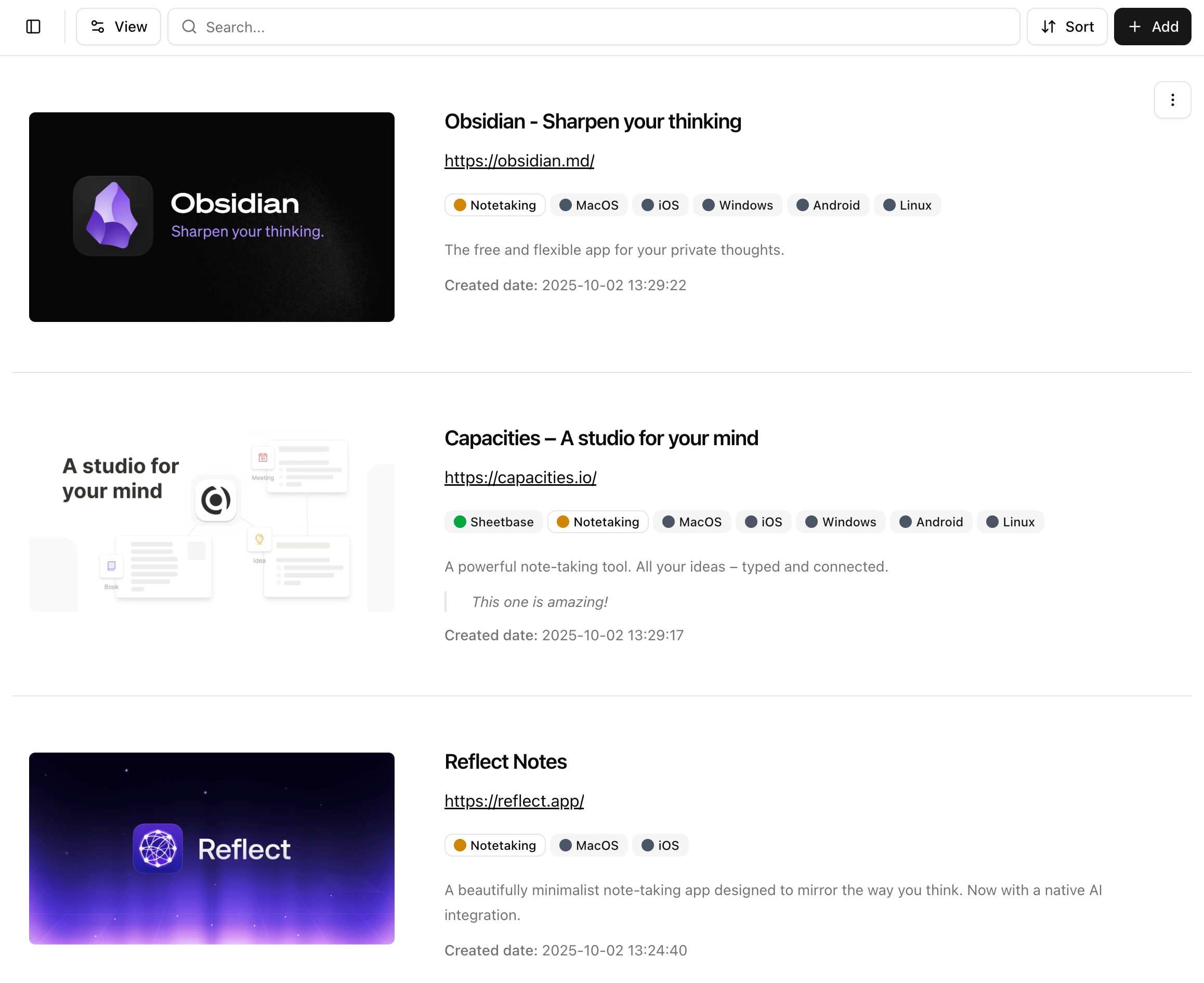 List layout screenshot