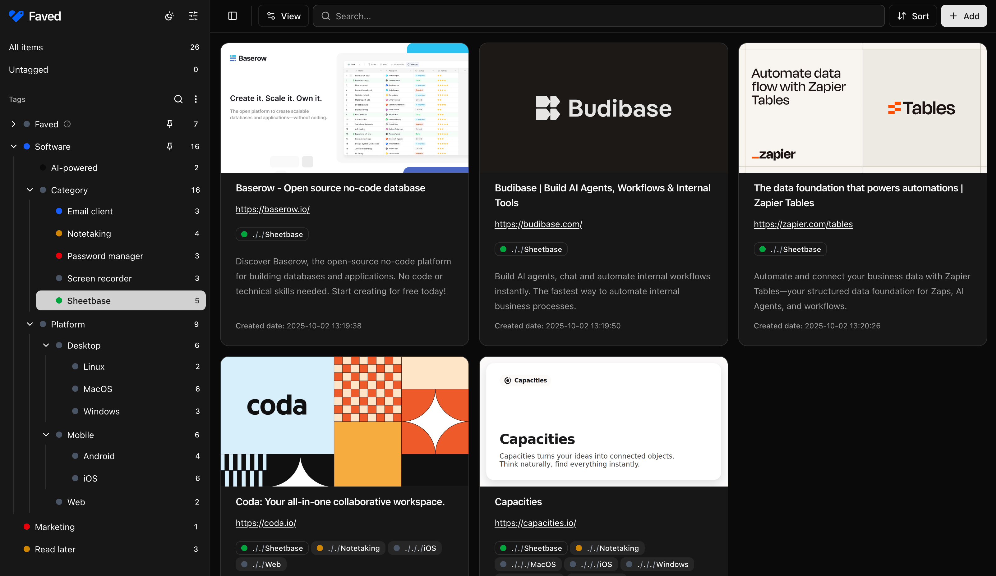 Faved application screenshot